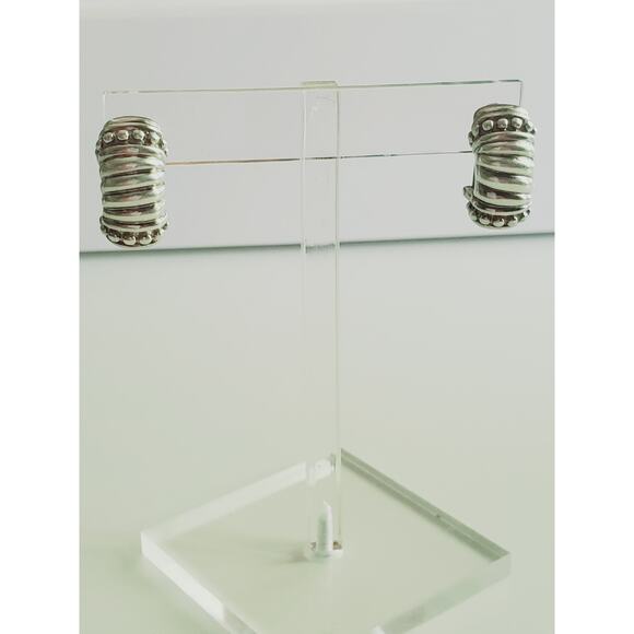 Judith Ripka 925 Sterling Silver Twist Semi Hoop Earrings - Picture 2 of 6